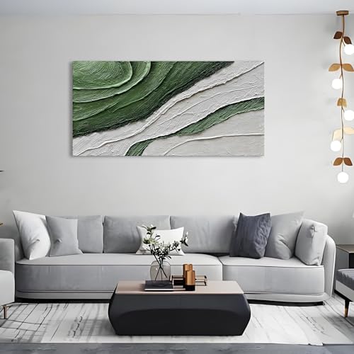 Art 30x60 inch Hand Painted Green and White Textured Oil Paintings Modern Abstract Canvas Art Home wall Decoration - color: Dn178