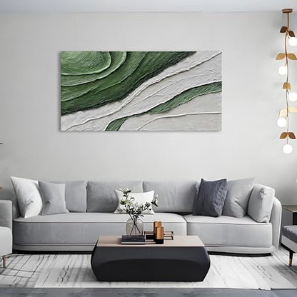 Art 30x60 inch Hand Painted Green and White Textured Oil Paintings Modern Abstract Canvas Art Home wall Decoration - color: Dn178