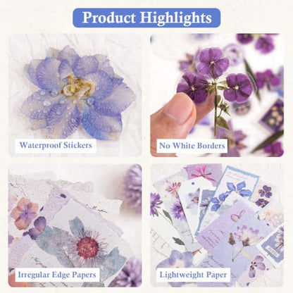 RISYPISY 100Pcs Floral Scrapbook Supplies Kit for Junk Journal - color: Blue