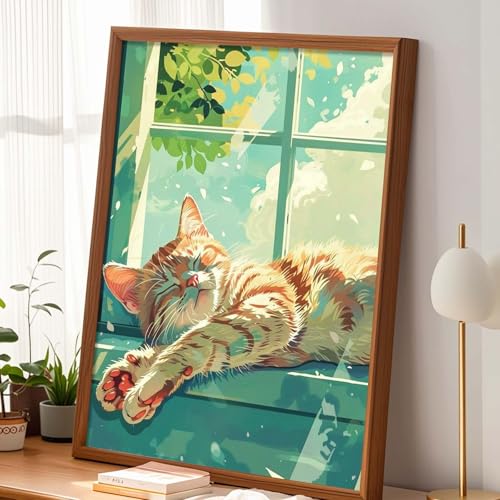 Alptiny Sleeping Cat Paint by Numbers Kit for Adults Beginner, 16x20 Inch | Cozy Pet Scene Paint by Number Kits Canvas, DIY Animal Oil Painting Kit for Relaxation & Home Decor, - color: Cat