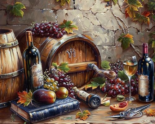 Tucocoo DIY Paint by Numbers for Adults Vintage Wine Fruit DIY Digital Oil Painting Acrylic Paint Fruit Wine Painting Kits Canvas Wall Art Wine Fruit DIY Retro Room Decor 16x20 Inch （Without Frame ） - color: Wine Fruit 01, size: 16''x20''(Frameless)