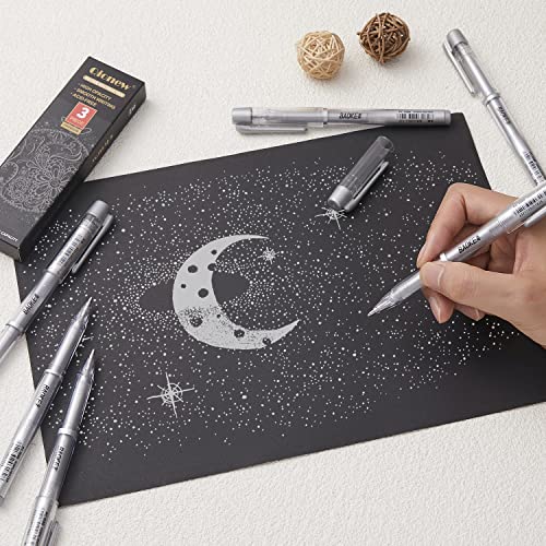 Qionew Silver Gel Pens, 3 Pack, Silver Gel Ink Pen Set for Art Highlight | Fine Point Gel Ink Pen, Opaque Archival Ink Pens, Silver Pen for Black Paper Drawing, Illustration, Card Making, Journaling - size: 1 Count (Pack of 3), style: Silver