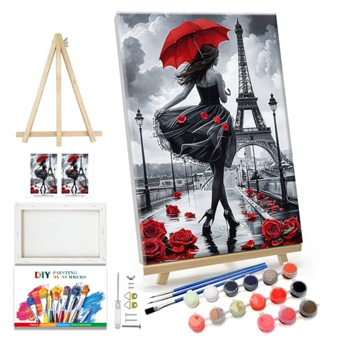 JOOZ Paint by Numbers Kit for Adults Eiffel Tower Paint by Numbers Kit with Frame DIY Girl Paint by Number with Easel Flowers Paint by Number Kits on Canvas for Gift Home Wall Decor 7.87x11.81 Inch - color: Eiffel Tower 052