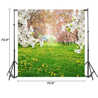 AOFOTO 6x6ft Spring Scenic Backdrop Sweet Flowers Photography Background Meadow Floral Blossoms Garden Florets Grassland Park Trees Kid Baby Portrait Photo Shoot Studio Props Video Wallpaper Drape - size: 6x6ft