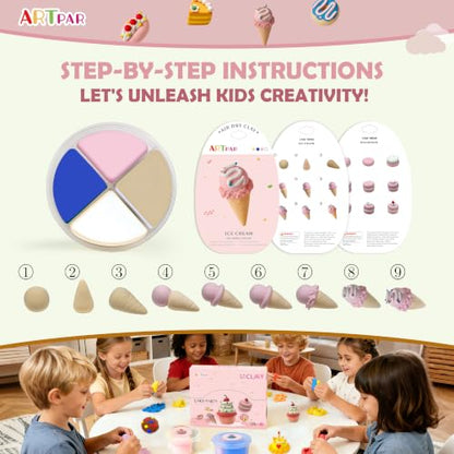 ARTPAR Air Dry Clay Kit,12 Desserts Modeling Magic Clay for Kids Craft Kit - color: Pink Cake Kit