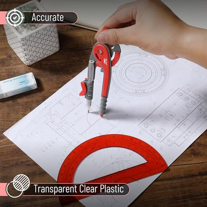 Mr. Pen- Geometry Compass and Protractor Set, 6 Inch Compass - color: Candy Apple Red, size: 1 Set