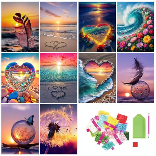 10 Pack Diamond Painting Kits for Adults, 5D Diamond Art Kits for Beginners, DIY Full Drill Paint with Diamond, Home Wall Decor 12 x 16 Inch TYPE7 - color: TYPE7