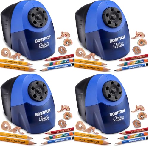 Bostitch Office QuietSharp Electric Pencil Sharpener, Heavy Duty Classroom or Office Use, Size Selector with 6 Different Sizes, Blue (Pack of 4) - color: Classroom Sharpener