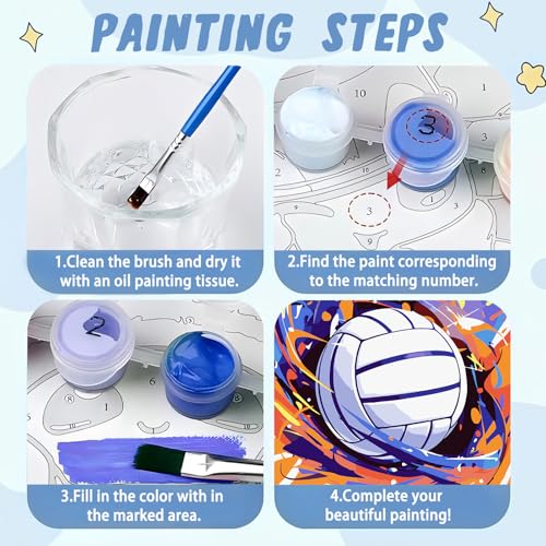 XTCIXAL Paint by Numbers Kit for Kids, Volleyball, 8X8 inch - color: 05-Volleyball