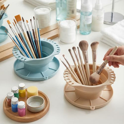 Collapsible Silicone Paint Brush Cleaner Basin Foldable Paintbrush Cleaning Container for Acrylic, Watercolor & Oil Painting (Beige, 15 * 12.2 * 6.5cm/5.91 * 4.8 * 2.56inches) - color: Beige