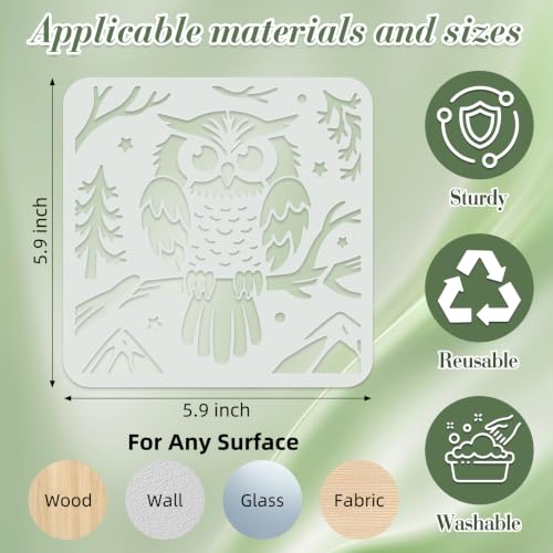Owl Stencils for Crafts Reusable 24Pcs Animal Stencils(5.9X5.9 Inch) - color: Owl 2