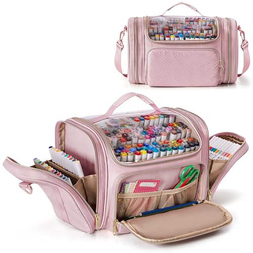 Rexmica Marker Organizer Case Storage Bag for 180-300 Markers, Pink - color: Pink