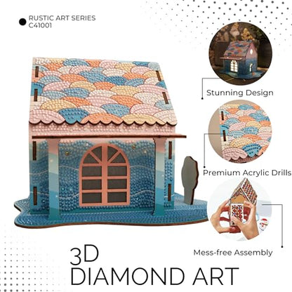 3D Diamond Painting Cabin Kit – DIY Full Drill Miniature House Craft with Rhinestones, Decorative Building Set for Adults & Teens (Mermaid Rainbow Cabin) - style: Mermaid Rainbow Cabin
