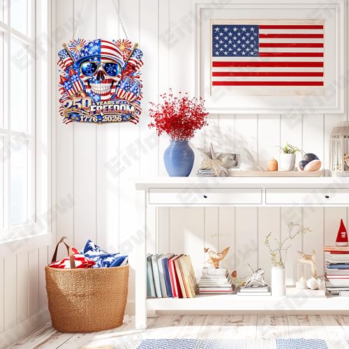 Eiflow 250th Anniversary Acrylic Diamond Art Hanging Kit for Adults, DIY Diamonds Painting Door Hanger Board Kit, Special Crystal Diamond Art Painting Pendant Ornament (4th of July) - color: 250Years