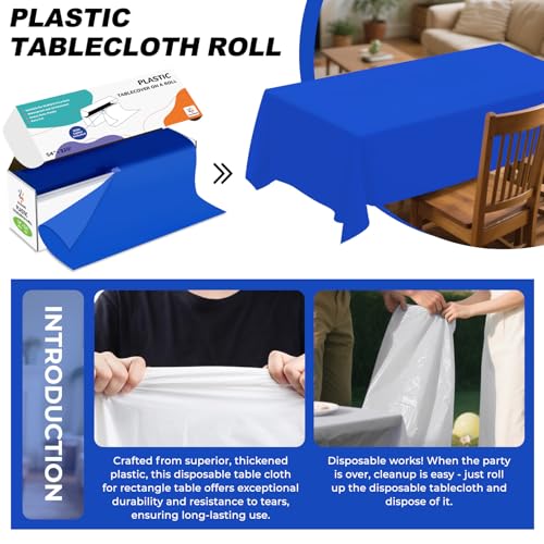 54IN X 320FT Plastic Table Cover Roll with Cutter Box, Cut to Size Plastic Table Cloths for Parties, Birthday, (Blue, 54"x3840"(Rectangular)) - color: Blue, size: 3840" x 54" (Rectangular)