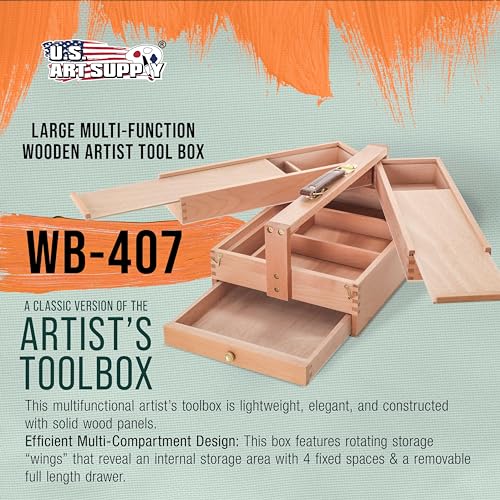 U.S. Art Supply Multi-Function Artist Tool Supply Box with Locking Clasps