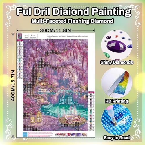 HITO Diamond Painting Kits for Adults Cherry Blossom Tree 12x16 Inch | Diamond Art Kits for Adults Dreamy Cherry Blossoms, Gem Art Kits for Adult for Gift Home Wall Decor - color: G9466