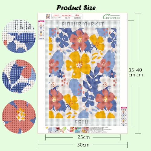 Lanzeyo Diamond Painting Kits for Adults Flower Diamond Art Kits for Beginners Diamond dot Kits Floral Wall Art DIY Adults Crafts 4PCS Gem Art (Flower) - color: 05 Flower