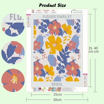 Lanzeyo Diamond Painting Kits for Adults Flower Diamond Art Kits for Beginners Diamond dot Kits Floral Wall Art DIY Adults Crafts 4PCS Gem Art (Flower) - color: 05 Flower