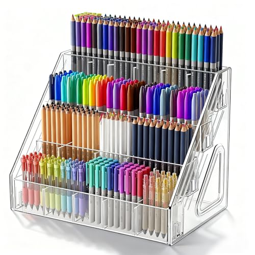 Vowcarol Pen Holder, Marker Organizer 20 Compartments, Clear Pencil Holder Space Saving, 4-Tire