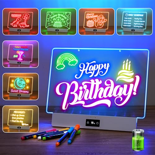 Rechargeable LED Drawing Board, 16.6 Inches Lumiboard, 8 Colors & 3 Modes, LED Note Board with Build in Stand, Includes 7 Markers & 1 Hanging Chain, Great Gift for Children-Easter Gifts