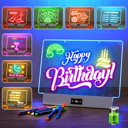 Rechargeable LED Drawing Board, 16.6 Inches Lumiboard, 8 Colors & 3 Modes, LED Note Board with Build in Stand, Includes 7 Markers & 1 Hanging Chain, Great Gift for Children-Easter Gifts