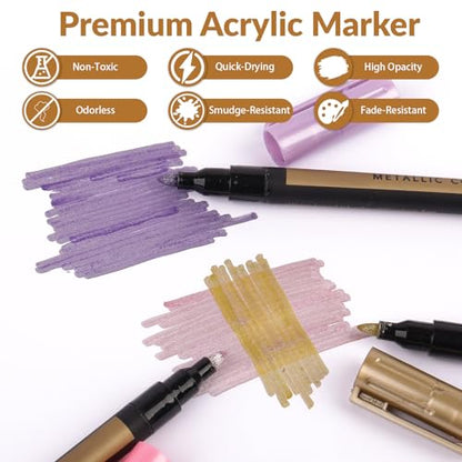 10 Color Metallic Markers, Glitter Metallic Acrylic Paint Pens | Permanent Sparkle Markers For Rock Painting, Black Paper Crafts, Card Making, Scrapbooking, Glass, Wood, Metal, Ceramic
