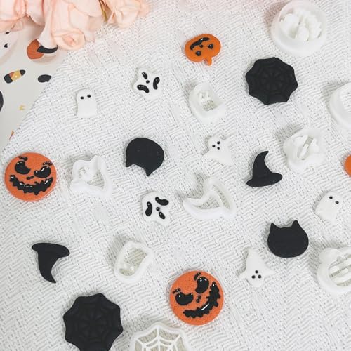 Xaekicr 10PCS Halloween Polymer Clay Cutters Set - Pumpkin Ghost Witch Hat Spider Web Shapes for DIY Earrings - Clay Cutters Clay Earring Cutters Clay Tools - color: F color