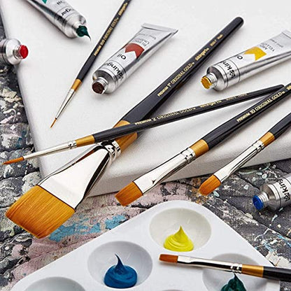 KINGART Premium Original Gold Series Handcrafted Golden Taklon Multimedia Artist Brushes, Set of 12, Black Glosss Handle, for Oil, Acrylic, Watercolor & Gouache Paints