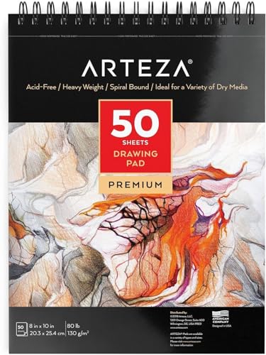 ARTEZA Drawing Paper Pad, 8 x 10 Inches, Pack of 1, 50 Sheets, Spiral Bound Artist Drawing Books, Durable Acid Free White Sketch Paper - size: 8"x10" (Pack of 1)
