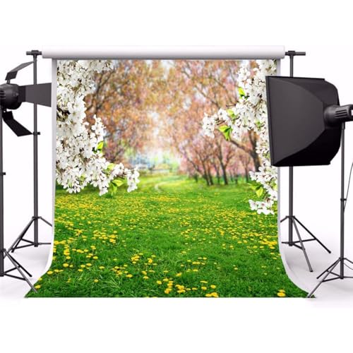 AOFOTO 6x6ft Spring Scenic Backdrop Sweet Flowers Photography Background Meadow Floral Blossoms Garden Florets Grassland Park Trees Kid Baby Portrait Photo Shoot Studio Props Video Wallpaper Drape - size: 6x6ft