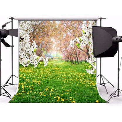 AOFOTO 6x6ft Spring Scenic Backdrop Sweet Flowers Photography Background Meadow Floral Blossoms Garden Florets Grassland Park Trees Kid Baby Portrait Photo Shoot Studio Props Video Wallpaper Drape - size: 6x6ft