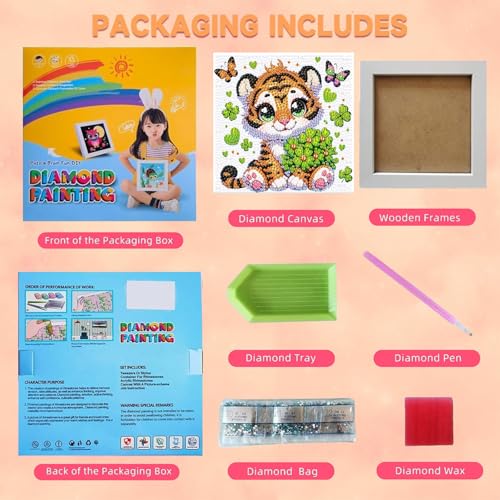 Arttoplus Tiger Diamond Art Kits for Kids 4-6-8-12 with Frame 7x7 inch - color: CC736-US