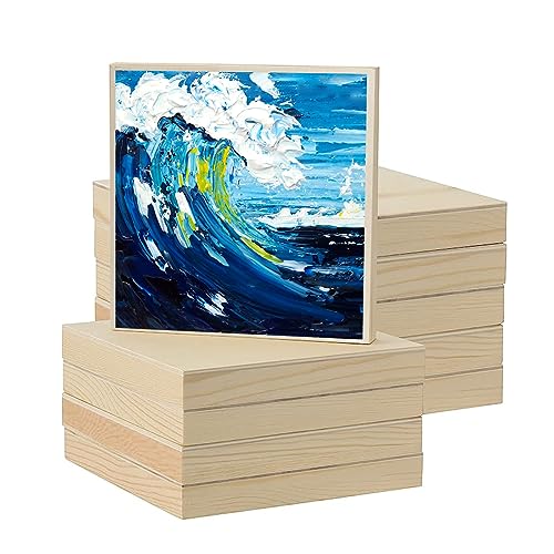ZOENHOU 10 PCS 8 x 8 Inch Wood Canvas Boards, Unfinished Square Wood Canvas, Cradled Wood Panels for Painting, Pouring Art, Crafts