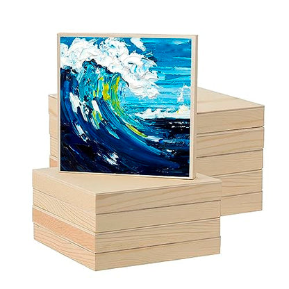ZOENHOU 10 PCS 8 x 8 Inch Wood Canvas Boards, Unfinished Square Wood Canvas, Cradled Wood Panels for Painting, Pouring Art, Crafts