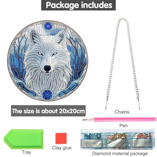 Bimkole White Wolf Hanging Diamond Pearl Art Kits for Adults Pendant C20 | DIY 5D Special Crystal Diamond Painting Animals Window Suncatcher, Acrylic Pearl Art Autumn Winter Wall Decor 7.8x7.8 Inch - color: White wolf