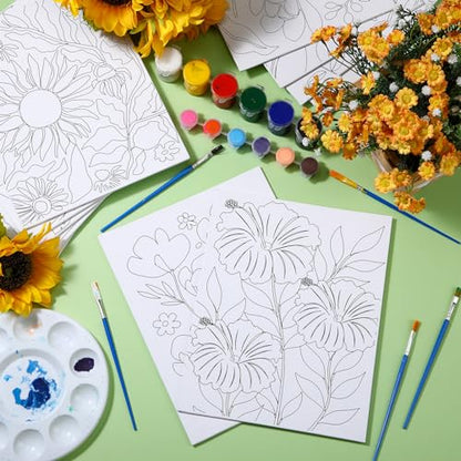 Tinlade 12 Pcs Pre Drawn Canvas for Painting Stretched,Flower Posters - size: Flower Posters