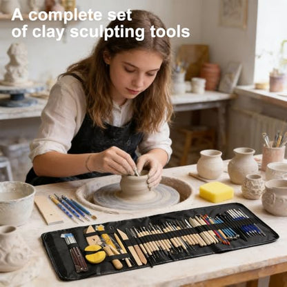 61 PCS Complete Clay Sculpting Tools Kit: All-in-One Pottery Tools with Stainless Steel & Wooden Handles for Modeling Polymer, Ceramic, Air Dry Clay - for Beginners & Artists