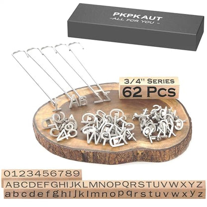 62Pcs 3/4" Custom Branding Iron for Wood, Leather Branding Stamp | Mini Wood Branding Iron on Letters Personalized, Number/Alphabet/Leather Burning Stamps Woodworking Kit for Hats, Steak, Food - size: 62PCS 3/4" Number/Uppercase&Lowercase Letters Set
