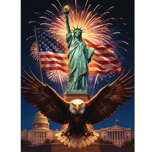 TOPCLTV American Eagle Diamond Art Kits for Adults Beginners, Full Round Drills Patriotic Diamond Painting Kit, 5D USA Flag Diamond Dots DIY Gem Art Craft for 4th of July Home Wall Decor Gift - color: HS032-1