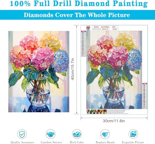 EIBEILI Diamond Art Kits for Adults-Hydrangea in Glass Diamond Painting | Round Drill Hydrangea in Glass Diamond Painting for Adults DIY Rhinestone 5D Diamond dots(Gemstone Craft)Wall Art Gift12x16IN - color: Flower-4