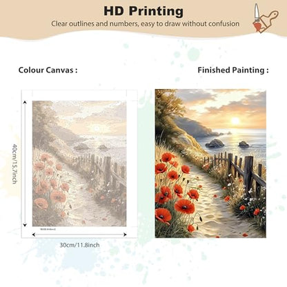 EOBROMD Framed Paint by Numbers Kits for Adults Landscape, Flower DIY Acrylic Paint by Number on Stretched Canvas, Painting Kits Adults Oil Paint by Numbers for Home Decor 12x16inch