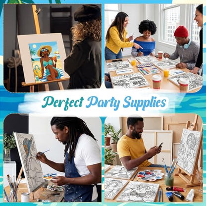 Sherr 285 Pcs 30 Sets Sip and Paint Kit for Adults,Summer | Pre Drawn Canvas to Paint for Adults, Acrylic Paints, Brushes, Easels, Date Night, Birthday Party Gifts - style: Summer Lady