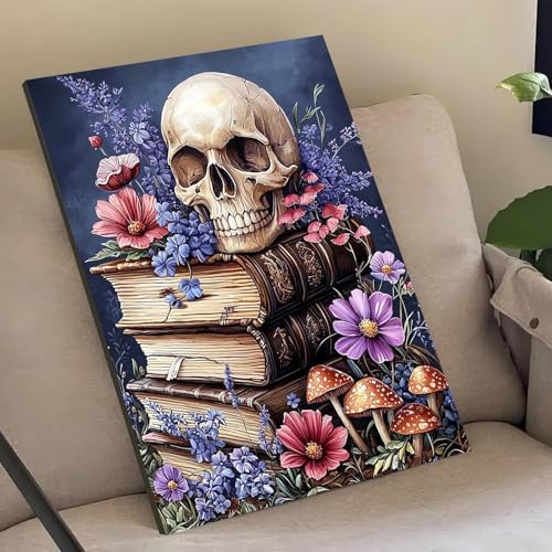 Square Diamond Art Kits for Adults Cute Diamond Painting Kit for Beginner | Skull Vintage Books 5D DIY Square Diamond Dots Full Drill Crafts for Gem Art Dot Art for Adults Home WallDecor 12x16 inch - color: DP02909, size: Square diamond painting
