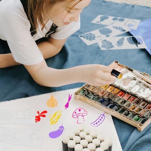 Daily Treasures 20Pcs Finger Sponge, Finger Sponge daubers with 8Pcs Vegetables and Fruits Stencil Templates for Arts and Craft Painting Projects-Daubers for Stamping, Drawing, Ink, Card Making