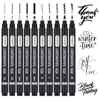 PANDAFLY Calligraphy Pens for Writing, 10 Size, Hand Lettering Pens | Brush Pens Calligraphy Set for Beginners, Calligraphy Brush Pens for Art Drawing, Sketching, Scrapbooking, Journaling