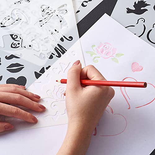 KISSITTY 10Pcs/Set Plastic & Stainless Steel Drawing Stencil Kits Reusable Painting Stencil Bookmark Metal Journal Templates Craft Stencils for DIY Scrapbook Album Wedding Card Journal Painting