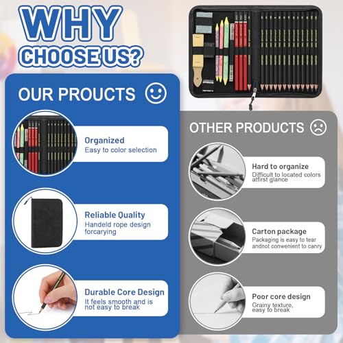Heshengping, Sketching and Drawing Pencils Set 26pcs, Art Supplies Drawing pencil Kit,Graphite Charcoal Professional Pencils Set, Adults Beginners Artist - style: 26 Pack Sketching Pencils Black