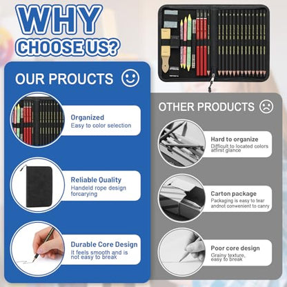 Heshengping, Sketching and Drawing Pencils Set 26pcs, Art Supplies Drawing pencil Kit,Graphite Charcoal Professional Pencils Set, Adults Beginners Artist - style: 26 Pack Sketching Pencils Black