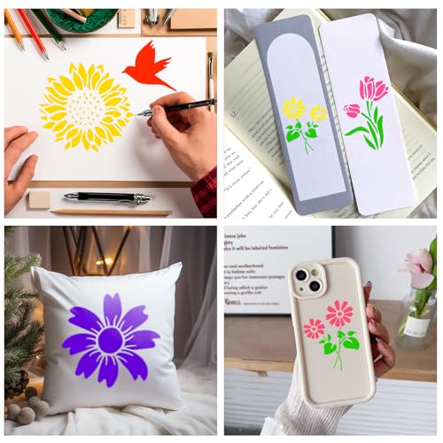50 Pcs Large Flower Stencils for Painting, 3.94 X 3.94 Inch Flower Stencils for Crafts Reusable, Wood and Wall Stencils for Painting Large Pattern, DIY Templates Holiday Wall Paper (J) - style: J